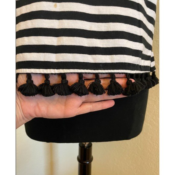 See and Be Seen Black and White Striped Fringe Top -Sz M - Picture 3 of 11